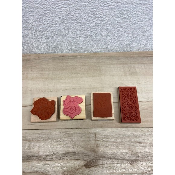Mixed Brands Set Of 4 Wood Mounted Rubber Stamps Art - Picture 2 of 3